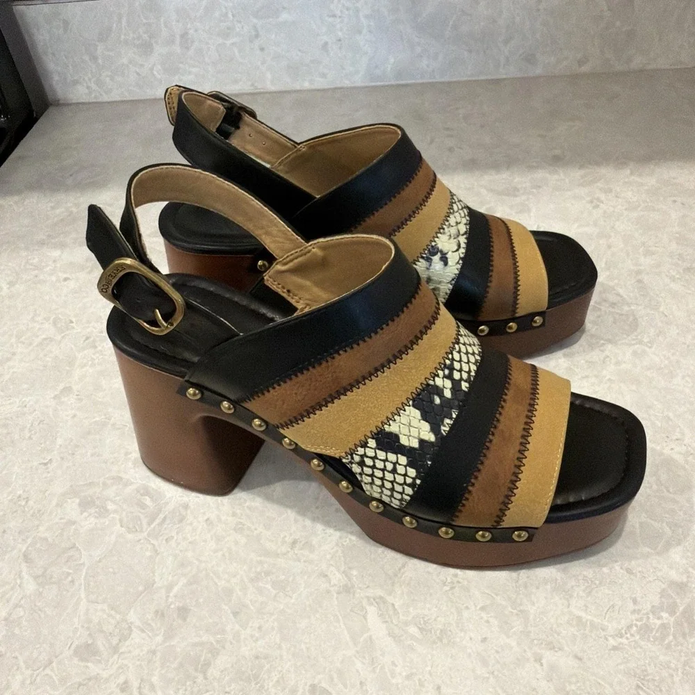 Frye And Company Wyllie Patchwork Block Heel Raised Platform Shoe. Size 8